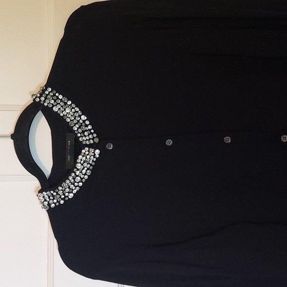 Ann Taylor Rhinestone Neckline Cardigan in Black - Picture 3 of 16